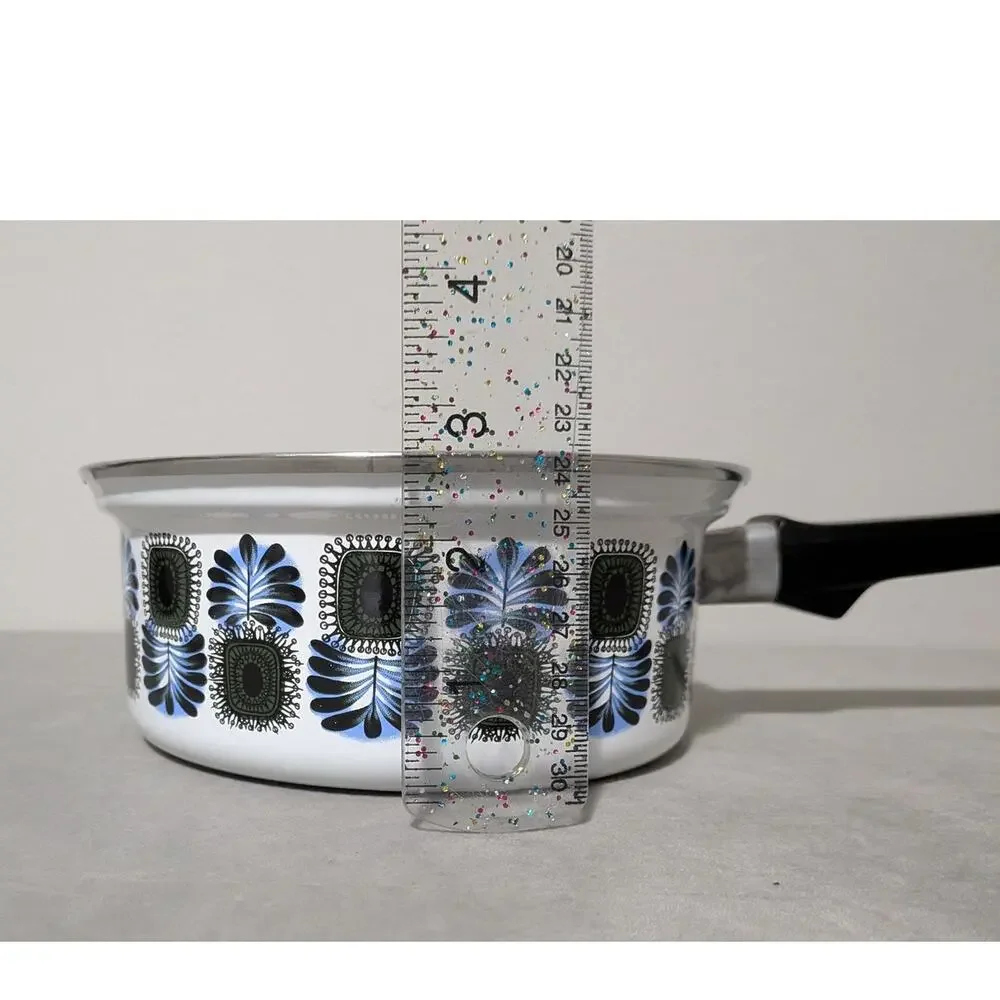 Vintage Austria Email Enamel Saucepan MCM Blue Green Peacock Universal Pot 1970s